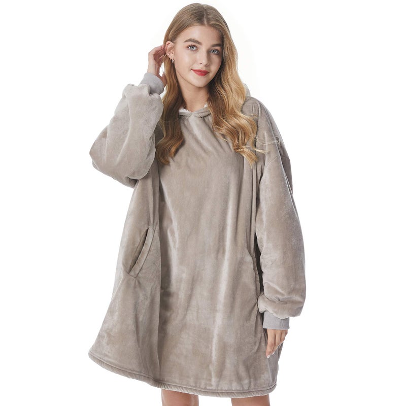 Felicigeely Blanket Hoodie, Oversized Wearable Blanket Sweatshirt for Adults Women Men Warm Cozy Thick Grey Hoodie Blanket with Pockets and Sleeves Gift for Her Mom Girls - Image 1